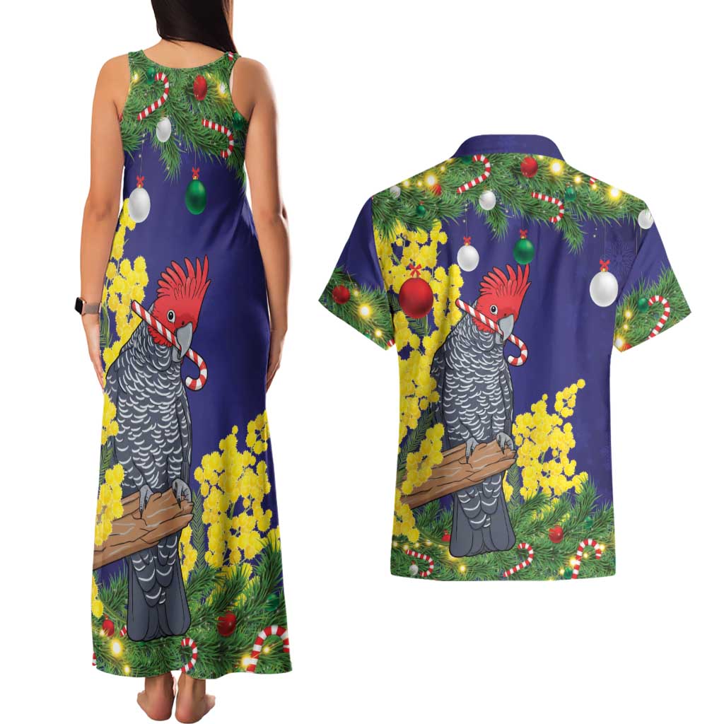 Australia Gang-gang Cockatoo Christmas Couples Matching Tank Maxi Dress and Hawaiian Shirt Callocephalon Fimbriatum Golden Wattle Blue - Aussie Hoodie
