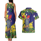 Australia Gang-gang Cockatoo Christmas Couples Matching Tank Maxi Dress and Hawaiian Shirt Callocephalon Fimbriatum Golden Wattle Blue - Aussie Hoodie