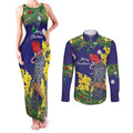 Australia Gang-gang Cockatoo Christmas Couples Matching Tank Maxi Dress and Long Sleeve Button Shirt Callocephalon Fimbriatum Golden Wattle Blue - Aussie Hoodie