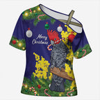 Australia Gang-gang Cockatoo Christmas Cross Shoulder Shirt Callocephalon Fimbriatum Golden Wattle Blue - Aussie Hoodie