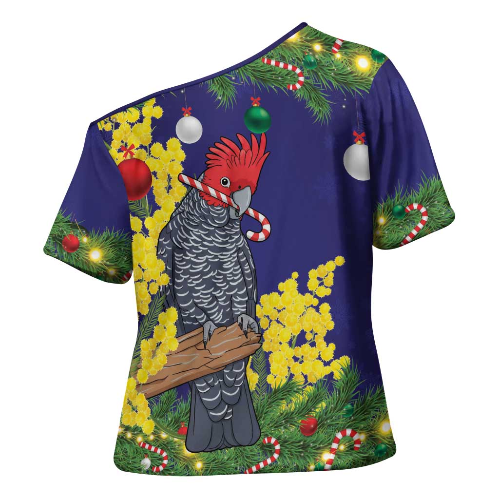 Australia Gang-gang Cockatoo Christmas Cross Shoulder Shirt Callocephalon Fimbriatum Golden Wattle Blue - Aussie Hoodie