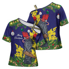 Australia Gang-gang Cockatoo Christmas Cross Shoulder Shirt Callocephalon Fimbriatum Golden Wattle Blue - Aussie Hoodie