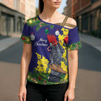 Australia Gang-gang Cockatoo Christmas Cross Shoulder Shirt Callocephalon Fimbriatum Golden Wattle Blue - Aussie Hoodie