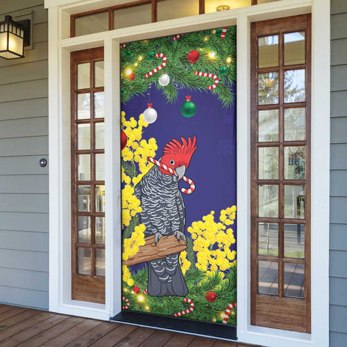 Australia Gang-gang Cockatoo Christmas Door Cover Callocephalon Fimbriatum Golden Wattle Blue - Aussie Hoodie