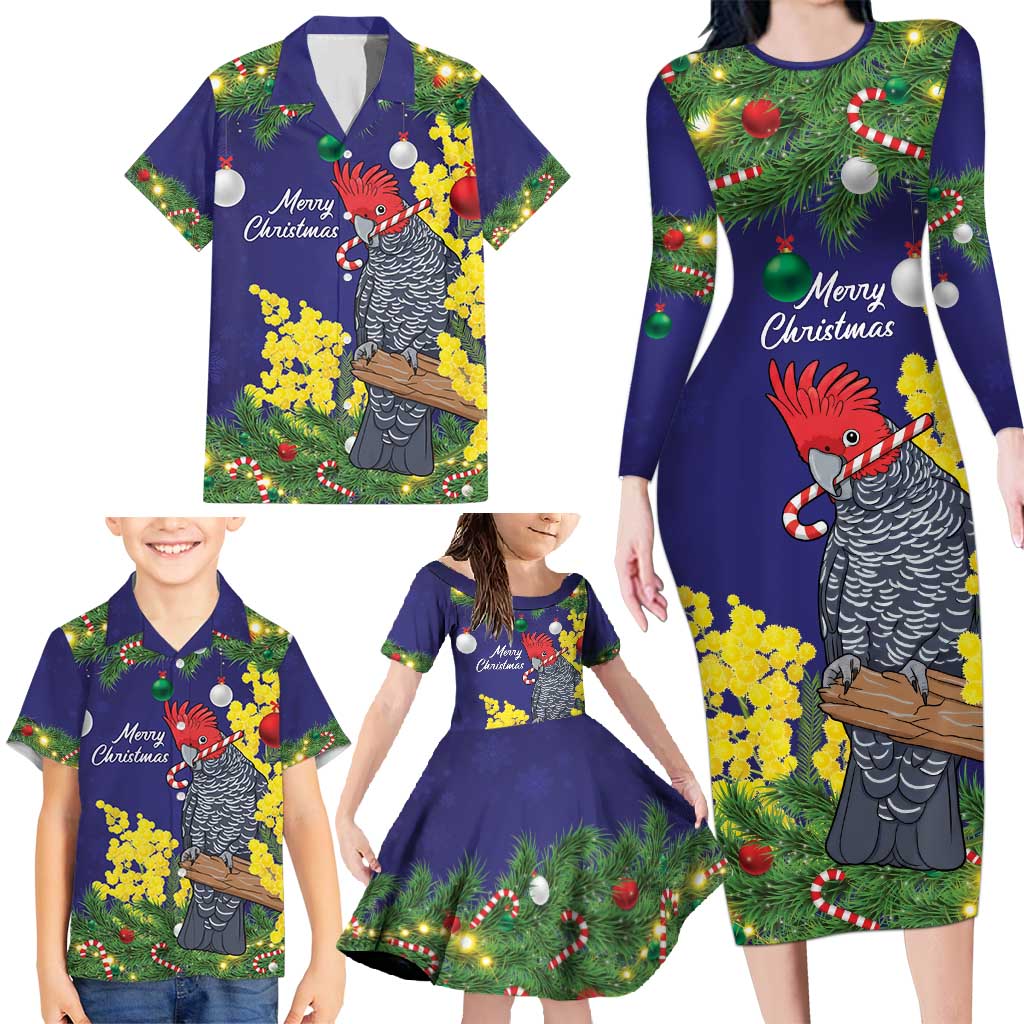 Australia Gang-gang Cockatoo Christmas Family Matching Long Sleeve Bodycon Dress and Hawaiian Shirt Callocephalon Fimbriatum Golden Wattle Blue - Aussie Hoodie