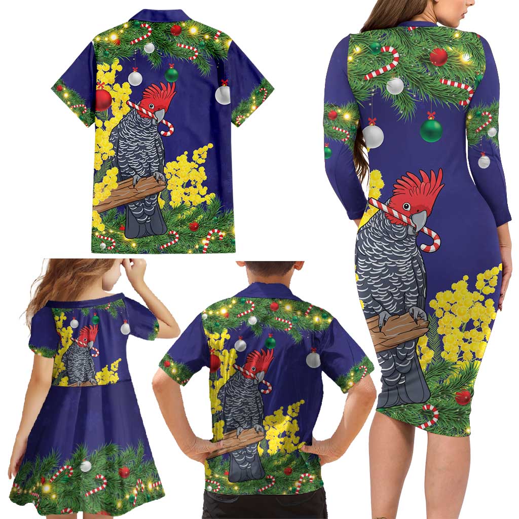 Australia Gang-gang Cockatoo Christmas Family Matching Long Sleeve Bodycon Dress and Hawaiian Shirt Callocephalon Fimbriatum Golden Wattle Blue - Aussie Hoodie