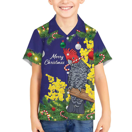 Australia Gang-gang Cockatoo Christmas Family Matching Long Sleeve Bodycon Dress and Hawaiian Shirt Callocephalon Fimbriatum Golden Wattle Blue - Aussie Hoodie
