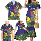 Australia Gang-gang Cockatoo Christmas Family Matching Mermaid Dress and Hawaiian Shirt Callocephalon Fimbriatum Golden Wattle Blue - Aussie Hoodie