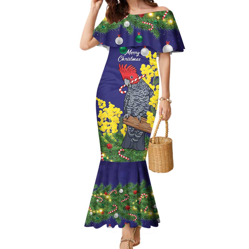 Australia Gang-gang Cockatoo Christmas Family Matching Mermaid Dress and Hawaiian Shirt Callocephalon Fimbriatum Golden Wattle Blue - Aussie Hoodie