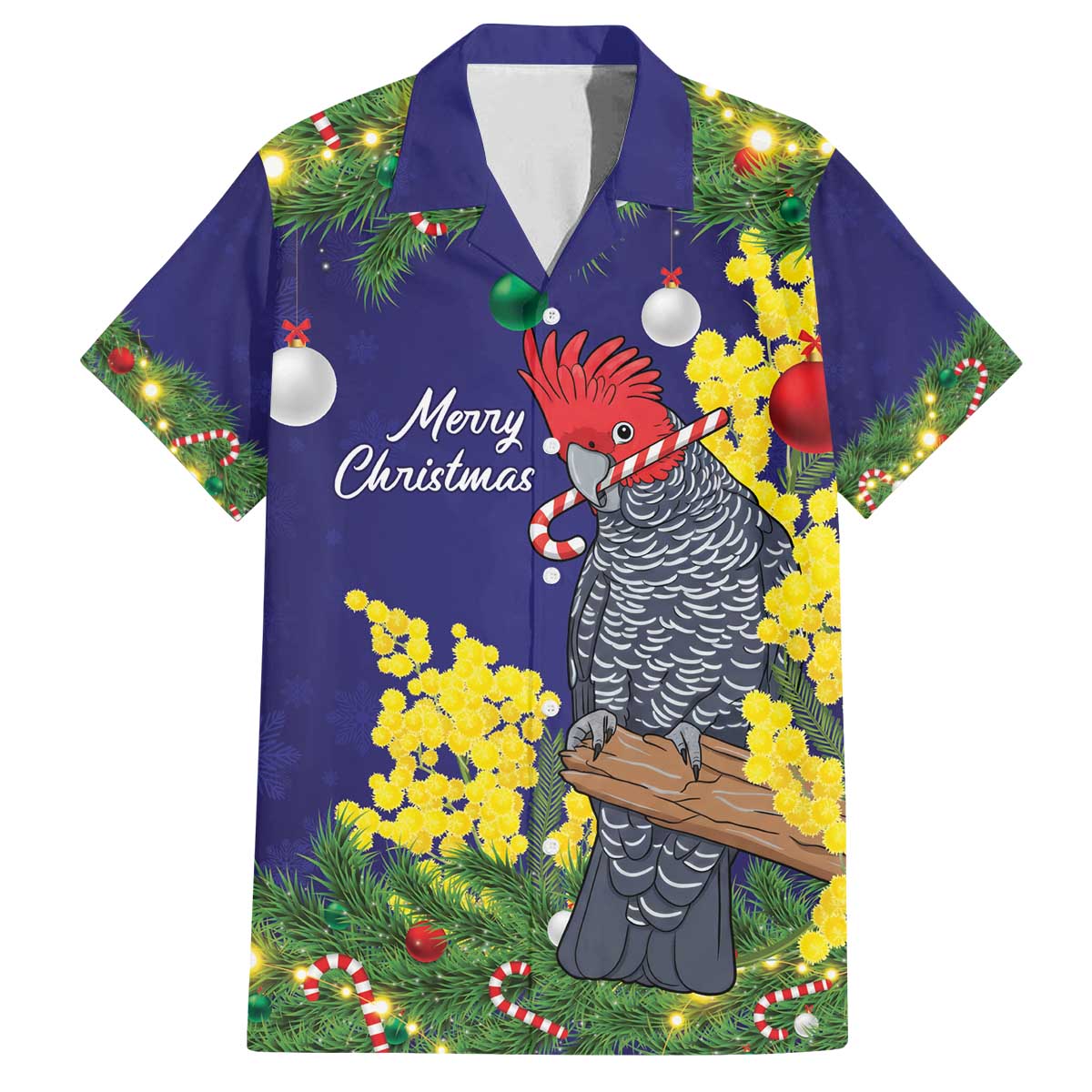 Australia Gang-gang Cockatoo Christmas Family Matching Off The Shoulder Long Sleeve Dress and Hawaiian Shirt Callocephalon Fimbriatum Golden Wattle Blue - Aussie Hoodie