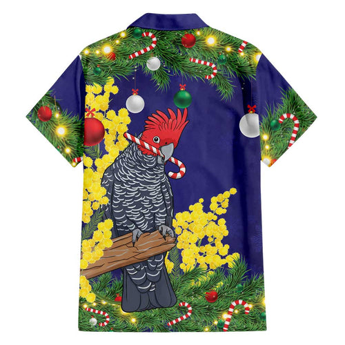 Australia Gang-gang Cockatoo Christmas Family Matching Off The Shoulder Long Sleeve Dress and Hawaiian Shirt Callocephalon Fimbriatum Golden Wattle Blue - Aussie Hoodie