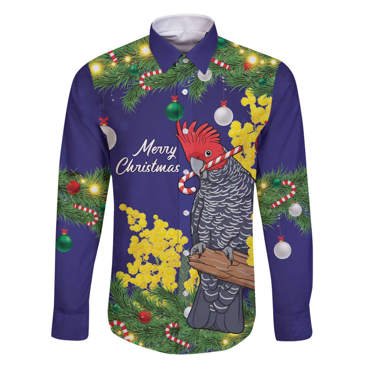 Australia Gang-gang Cockatoo Christmas Family Matching Off The Shoulder Long Sleeve Dress and Hawaiian Shirt Callocephalon Fimbriatum Golden Wattle Blue - Aussie Hoodie