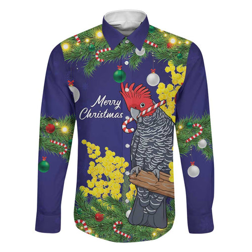 Australia Gang-gang Cockatoo Christmas Family Matching Off The Shoulder Long Sleeve Dress and Hawaiian Shirt Callocephalon Fimbriatum Golden Wattle Blue - Aussie Hoodie