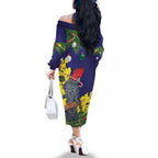 Australia Gang-gang Cockatoo Christmas Family Matching Off The Shoulder Long Sleeve Dress and Hawaiian Shirt Callocephalon Fimbriatum Golden Wattle Blue - Aussie Hoodie