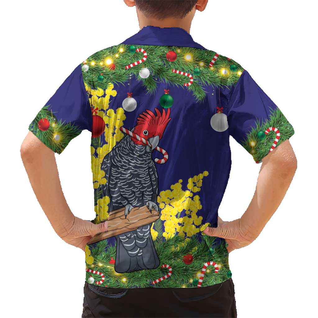 Australia Gang-gang Cockatoo Christmas Family Matching Off Shoulder Maxi Dress and Hawaiian Shirt Callocephalon Fimbriatum Golden Wattle Blue - Aussie Hoodie