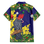 Australia Gang-gang Cockatoo Christmas Family Matching Off Shoulder Maxi Dress and Hawaiian Shirt Callocephalon Fimbriatum Golden Wattle Blue - Aussie Hoodie