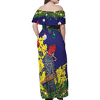 Australia Gang-gang Cockatoo Christmas Family Matching Off Shoulder Maxi Dress and Hawaiian Shirt Callocephalon Fimbriatum Golden Wattle Blue - Aussie Hoodie
