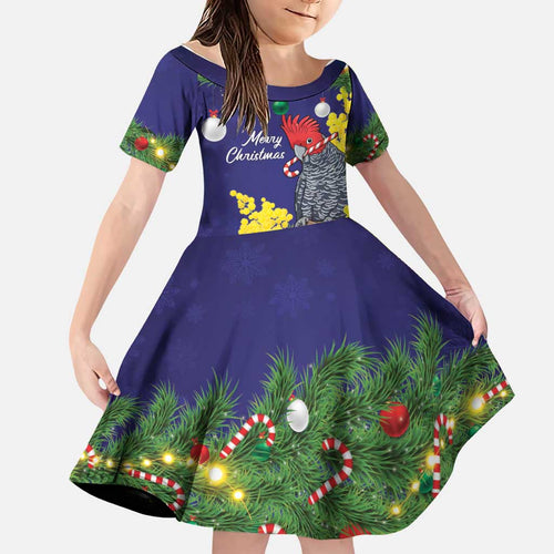 Australia Gang-gang Cockatoo Christmas Family Matching Off Shoulder Short Dress and Hawaiian Shirt Callocephalon Fimbriatum Golden Wattle Blue - Aussie Hoodie