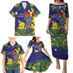 Australia Gang-gang Cockatoo Christmas Family Matching Puletasi and Hawaiian Shirt Callocephalon Fimbriatum Golden Wattle Blue - Aussie Hoodie