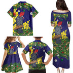 Australia Gang-gang Cockatoo Christmas Family Matching Puletasi and Hawaiian Shirt Callocephalon Fimbriatum Golden Wattle Blue - Aussie Hoodie