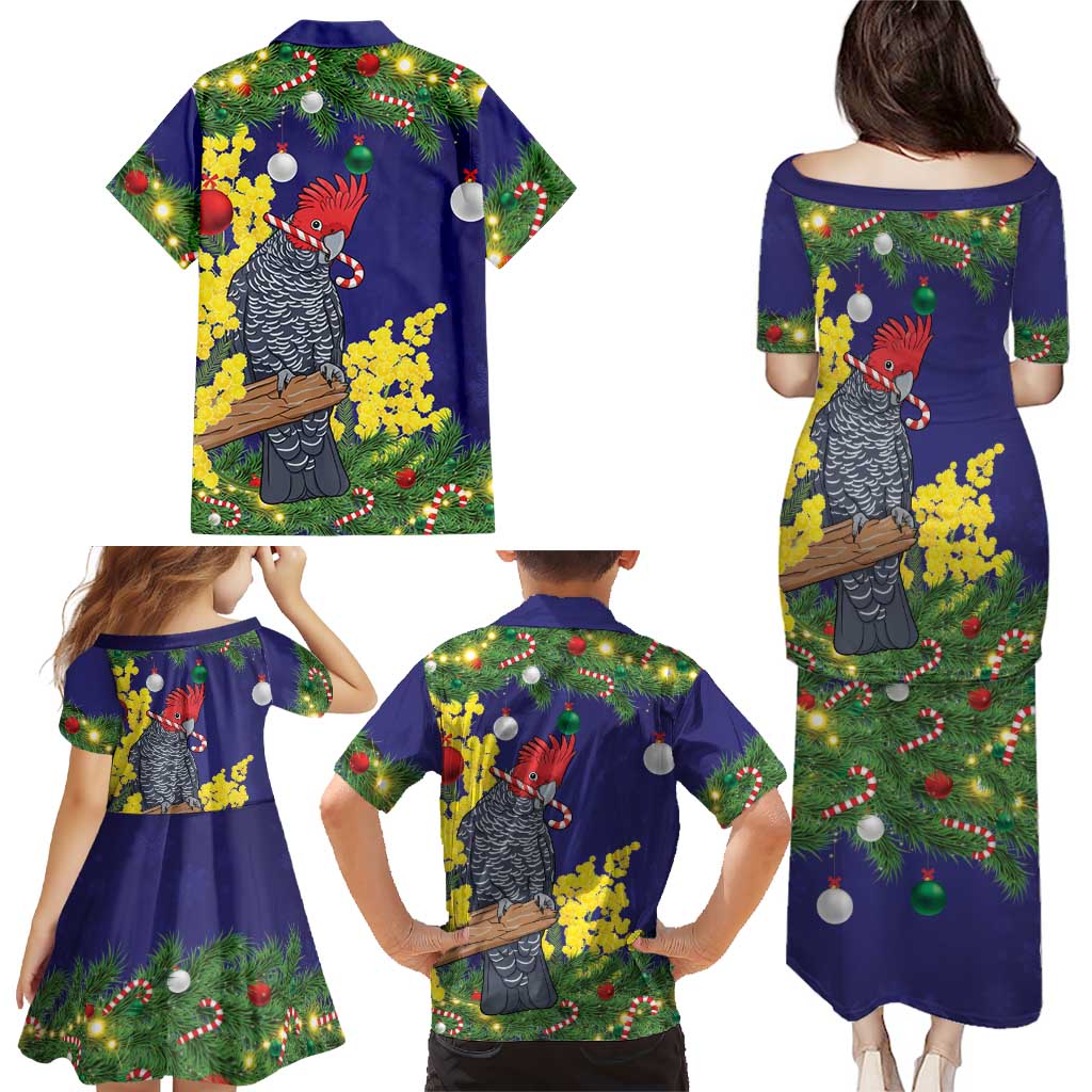 Australia Gang-gang Cockatoo Christmas Family Matching Puletasi and Hawaiian Shirt Callocephalon Fimbriatum Golden Wattle Blue - Aussie Hoodie