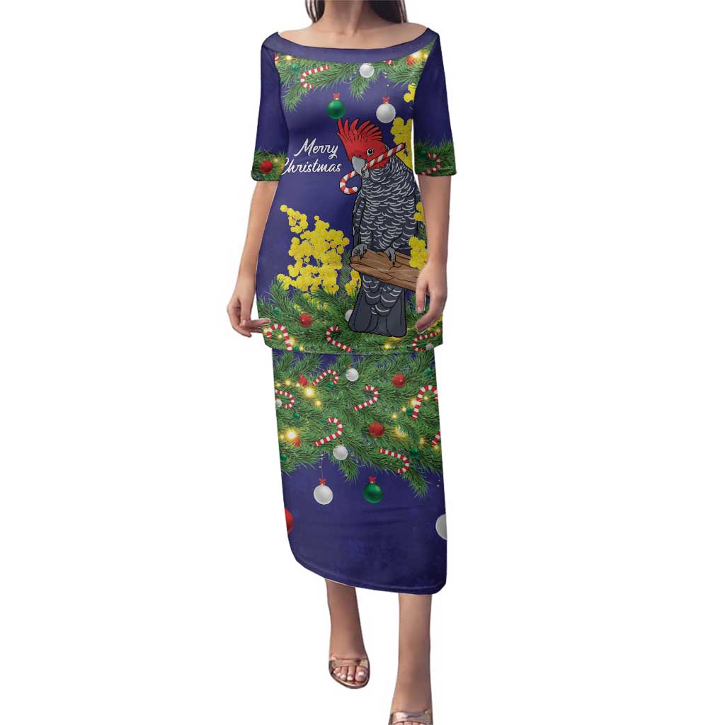 Australia Gang-gang Cockatoo Christmas Family Matching Puletasi and Hawaiian Shirt Callocephalon Fimbriatum Golden Wattle Blue - Aussie Hoodie