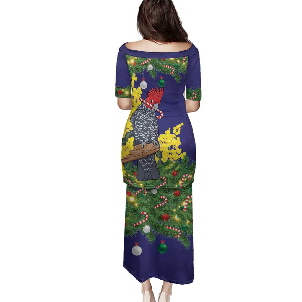 Australia Gang-gang Cockatoo Christmas Family Matching Puletasi and Hawaiian Shirt Callocephalon Fimbriatum Golden Wattle Blue - Aussie Hoodie