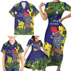 Australia Gang-gang Cockatoo Christmas Family Matching Short Sleeve Bodycon Dress and Hawaiian Shirt Callocephalon Fimbriatum Golden Wattle Blue - Aussie Hoodie