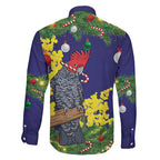 Australia Gang-gang Cockatoo Christmas Family Matching Short Sleeve Bodycon Dress and Hawaiian Shirt Callocephalon Fimbriatum Golden Wattle Blue - Aussie Hoodie
