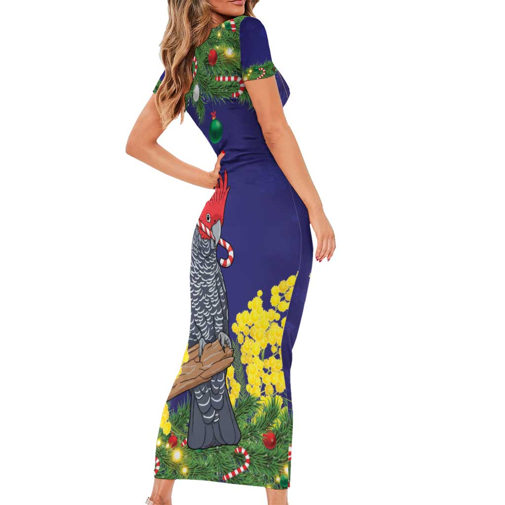 Australia Gang-gang Cockatoo Christmas Family Matching Short Sleeve Bodycon Dress and Hawaiian Shirt Callocephalon Fimbriatum Golden Wattle Blue - Aussie Hoodie