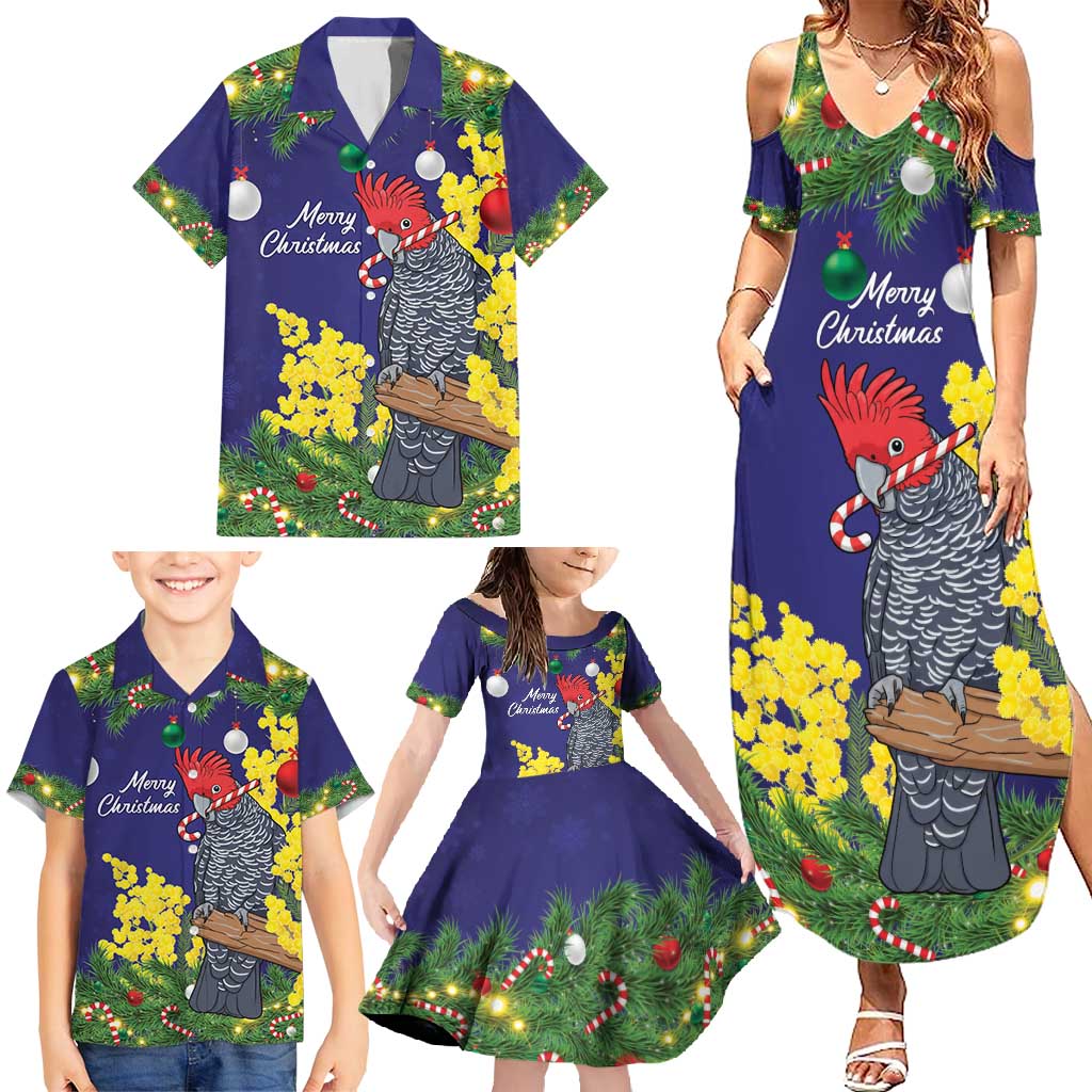 Australia Gang-gang Cockatoo Christmas Family Matching Summer Maxi Dress and Hawaiian Shirt Callocephalon Fimbriatum Golden Wattle Blue - Aussie Hoodie