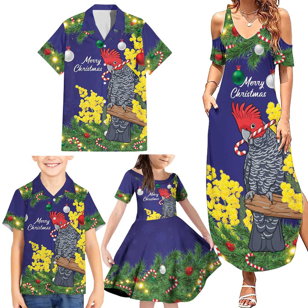 Australia Gang-gang Cockatoo Christmas Family Matching Summer Maxi Dress and Hawaiian Shirt Callocephalon Fimbriatum Golden Wattle Blue - Aussie Hoodie