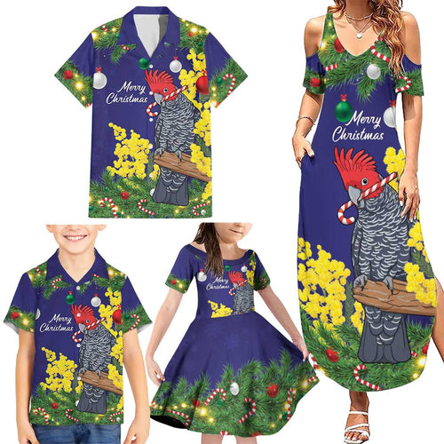 Australia Gang-gang Cockatoo Christmas Family Matching Summer Maxi Dress and Hawaiian Shirt Callocephalon Fimbriatum Golden Wattle Blue - Aussie Hoodie
