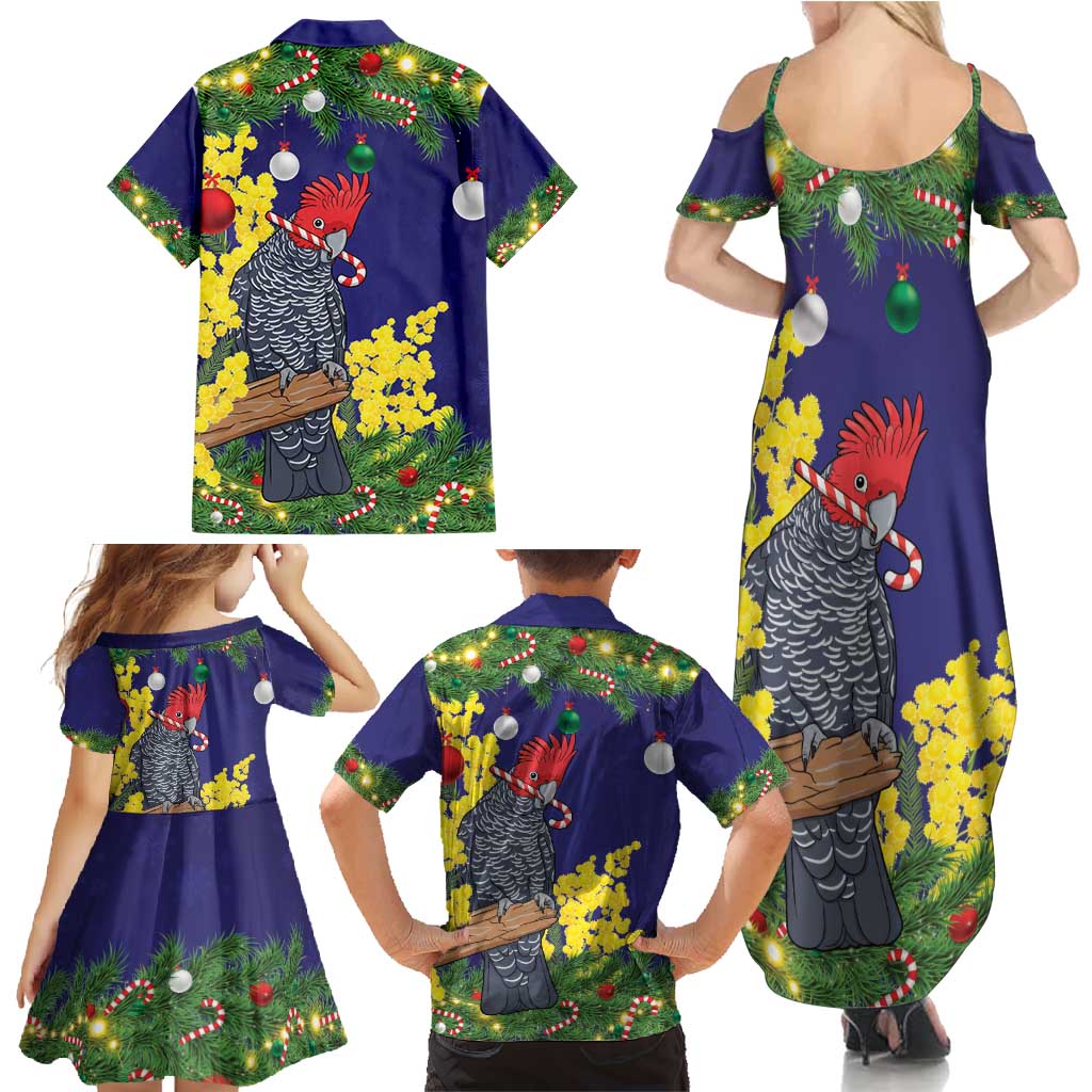 Australia Gang-gang Cockatoo Christmas Family Matching Summer Maxi Dress and Hawaiian Shirt Callocephalon Fimbriatum Golden Wattle Blue - Aussie Hoodie