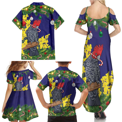 Australia Gang-gang Cockatoo Christmas Family Matching Summer Maxi Dress and Hawaiian Shirt Callocephalon Fimbriatum Golden Wattle Blue - Aussie Hoodie