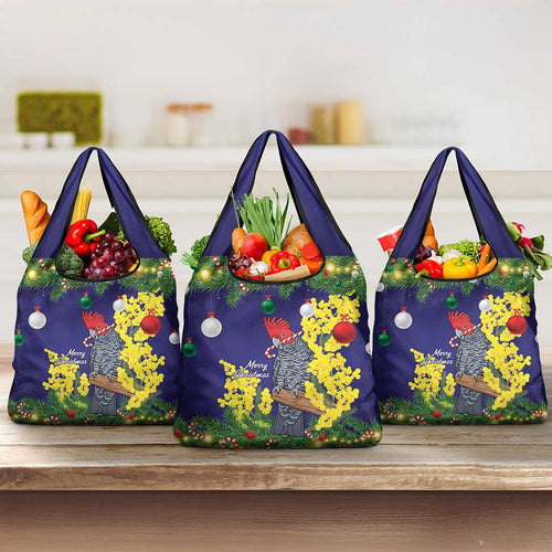Australia Gang-gang Cockatoo Christmas Grocery Bag Callocephalon Fimbriatum Golden Wattle Blue - Aussie Hoodie