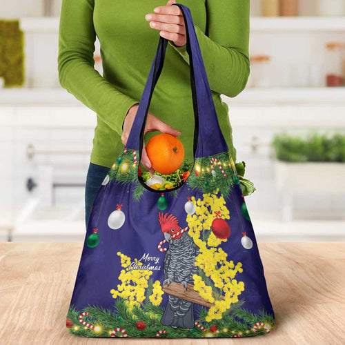 Australia Gang-gang Cockatoo Christmas Grocery Bag Callocephalon Fimbriatum Golden Wattle Blue - Aussie Hoodie