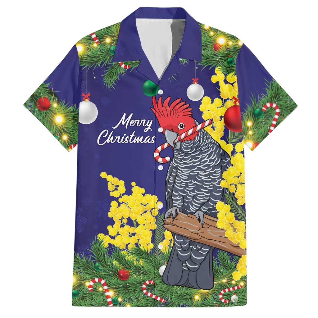 Australia Gang-gang Cockatoo Christmas Hawaiian Shirt Callocephalon Fimbriatum Golden Wattle Blue - Aussie Hoodie