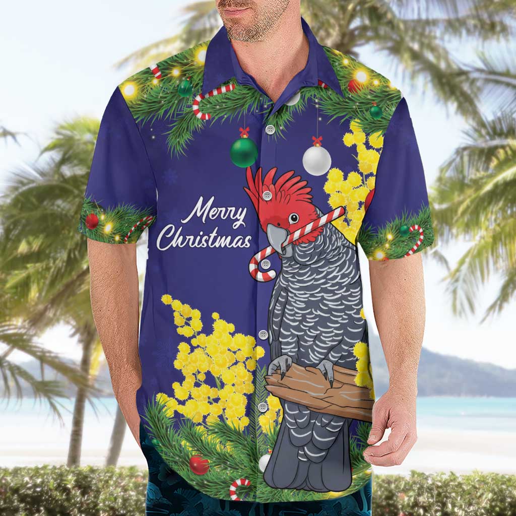Australia Gang-gang Cockatoo Christmas Hawaiian Shirt Callocephalon Fimbriatum Golden Wattle Blue - Aussie Hoodie