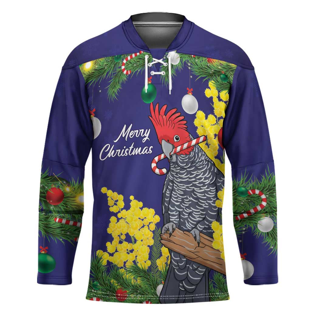 Australia Gang-gang Cockatoo Christmas Hockey Jersey Callocephalon Fimbriatum Golden Wattle Blue - Aussie Hoodie