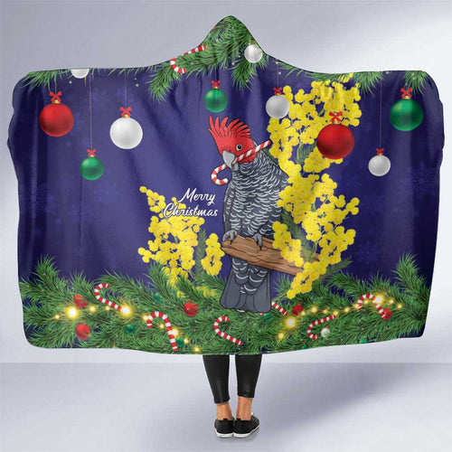 Australia Gang-gang Cockatoo Christmas Hooded Blanket Callocephalon Fimbriatum Golden Wattle Blue - Aussie Hoodie