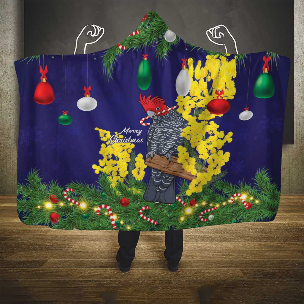 Australia Gang-gang Cockatoo Christmas Hooded Blanket Callocephalon Fimbriatum Golden Wattle Blue - Aussie Hoodie