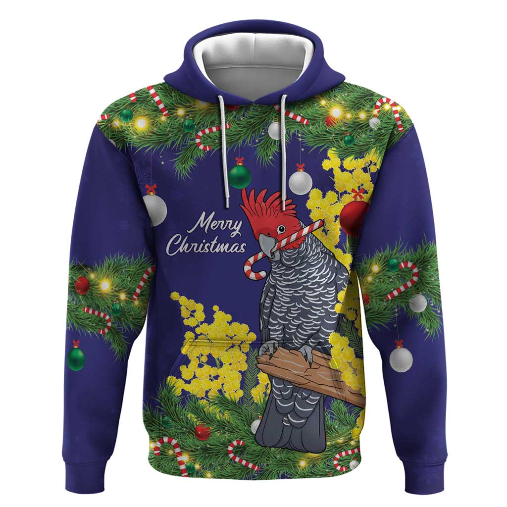 Australia Gang-gang Cockatoo Christmas Hoodie Callocephalon Fimbriatum Golden Wattle Blue - Aussie Hoodie