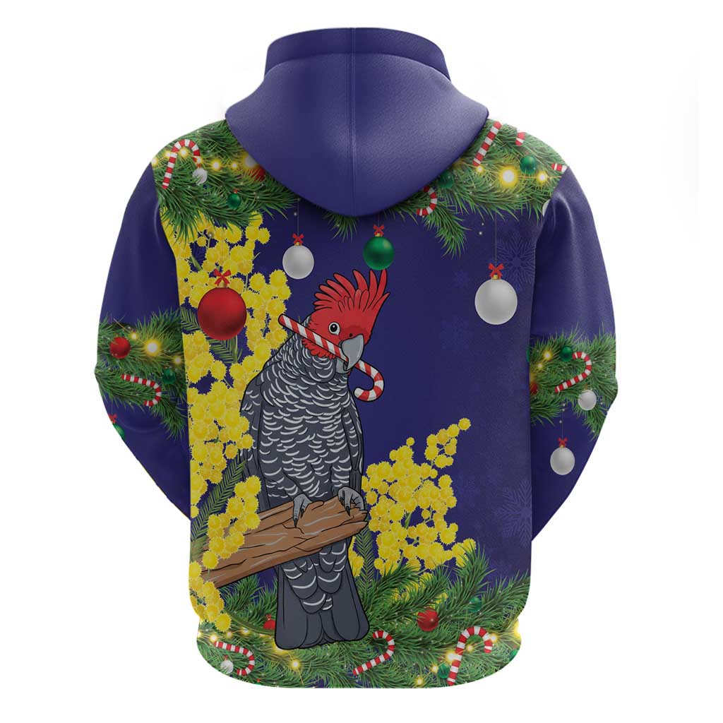 Australia Gang-gang Cockatoo Christmas Hoodie Callocephalon Fimbriatum Golden Wattle Blue - Aussie Hoodie