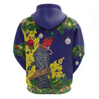 Australia Gang-gang Cockatoo Christmas Hoodie Callocephalon Fimbriatum Golden Wattle Blue - Aussie Hoodie