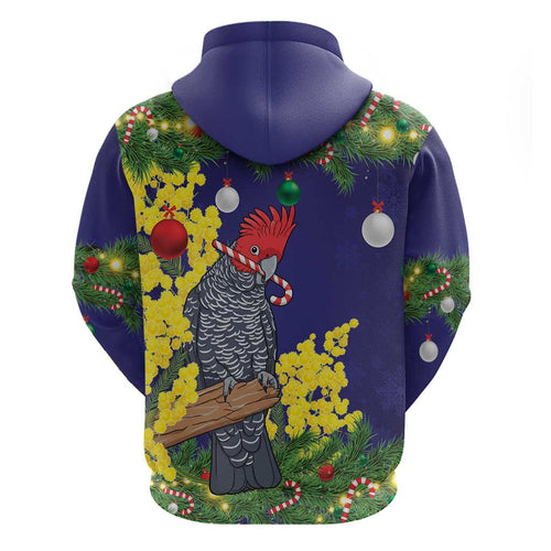Australia Gang-gang Cockatoo Christmas Hoodie Callocephalon Fimbriatum Golden Wattle Blue - Aussie Hoodie