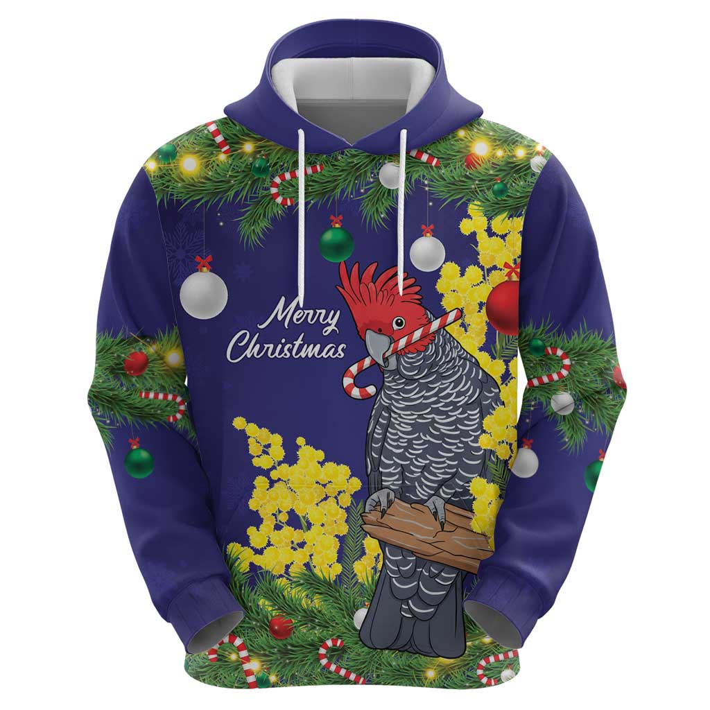 Australia Gang-gang Cockatoo Christmas Hoodie Callocephalon Fimbriatum Golden Wattle Blue - Aussie Hoodie