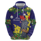 Australia Gang-gang Cockatoo Christmas Hoodie Callocephalon Fimbriatum Golden Wattle Blue - Aussie Hoodie