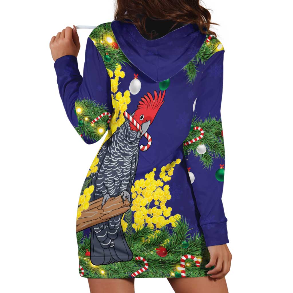 Australia Gang-gang Cockatoo Christmas Hoodie Dress Callocephalon Fimbriatum Golden Wattle Blue - Aussie Hoodie