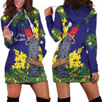 Australia Gang-gang Cockatoo Christmas Hoodie Dress Callocephalon Fimbriatum Golden Wattle Blue - Aussie Hoodie